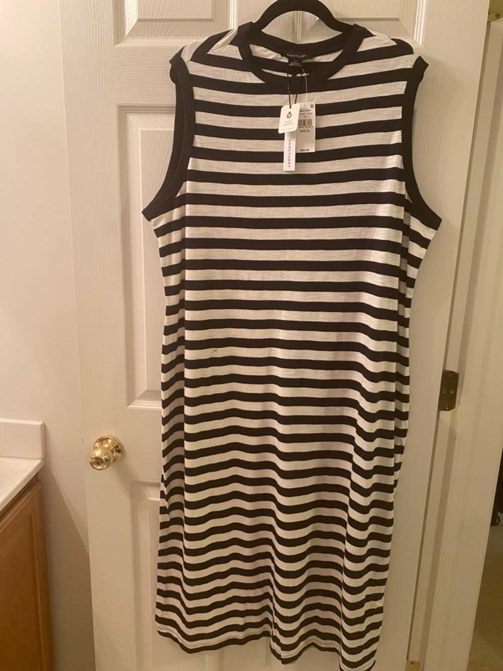 Sanctuary Black and White Sleeveless Striped Midi Dress